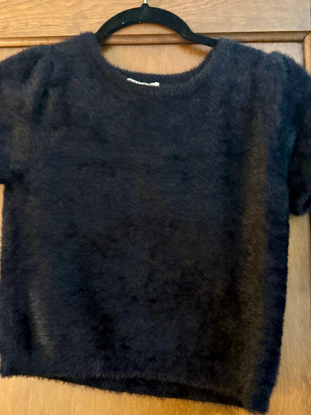 Chelsea & Violet Black Fuzzy Short Sleeve Top